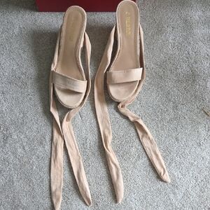 Beige Tie-Ankle Slide Sandals - Women's Neutral Summer Shoes